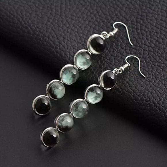 GLOW in the Dark Moon Phases Dangle Earrings - Picture 1 of 8